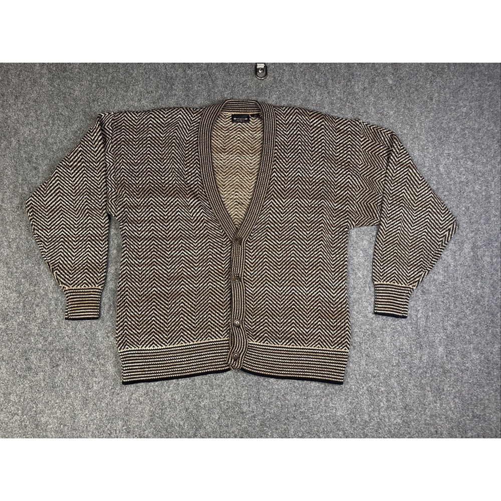 Mens Vintage New River J. Riggings Chevron Cardigan Sweater XXL Small Brown